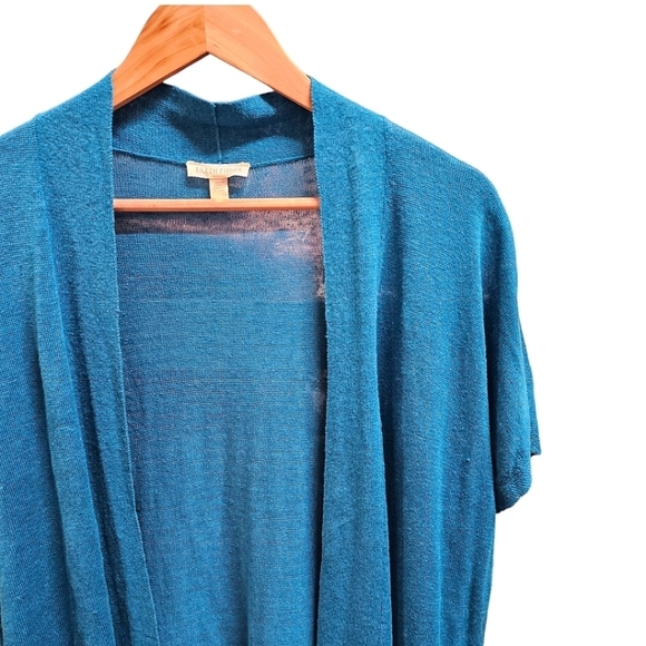 Eileen Fisher Linen Open Front Short Sleeve Cardigan XS Oversized Minimalist - Picture 3 of 7